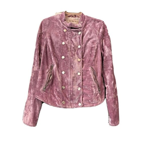 Free People We The Free Dusk Til Dawn Lilac Velvet Moto Jacket M Zip Snap - Picture 1 of 11